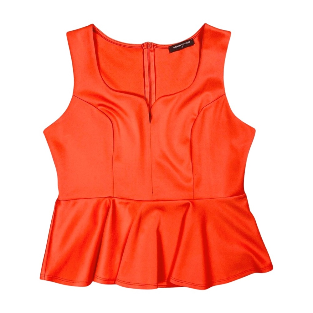 Fashion to Figure Coral Peplum Top Sleeveless Bold Curve Style Size 1X